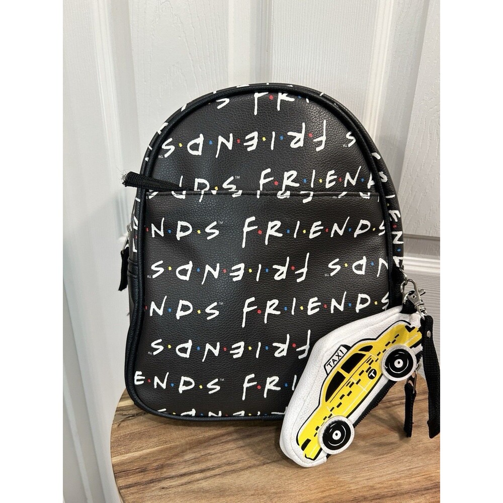 FRIENDS TV Show Mini Backpack Bag Black Print w/ Yellow Taxi Coin Purse